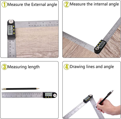 Delgada 200mm/8Inches Digital Angle Finder Ruler - Stainless Steel Protractor for Woodworking and Construction - Battery Included...