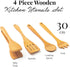 tuuli Kitchen - 4-Piece Wooden Cooking Utensils Set, Solid Cherry Wood (BBQ Tongs, Kitchen Spoon, Fork and Spatula), Durable Wooden Utensils for E...