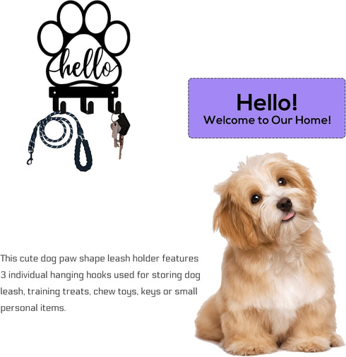 Dog Leash Holder for Wall, Leash Holder Wall Mount,Dog Stuff Storage Organizer, Wall Mount with Hello - Dog Leash, Dog Stuff, Key, Organizer Wall ...