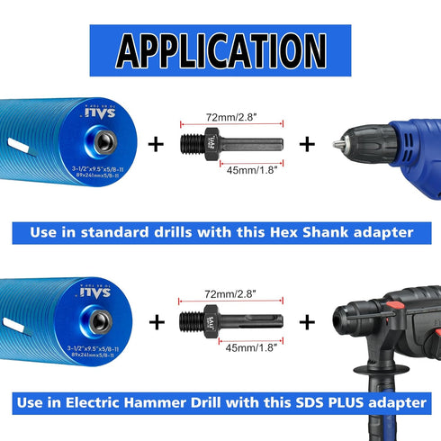 SALI 2PCS Core Drill Bit Adapter 5/8"-11 Thread Male to 3/8" SDS Plus Shank and 3/8" Triangle Shank 5/8" -11 Male Drill Bit Adapter for Threaded D...