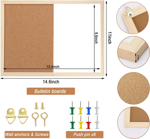 Dry Erase Cork Board Combo, 14.5 x 11 Inches Vision Board Cork and White Board Combo for Office,Wall Mounted Memo Board for Office Home and School...