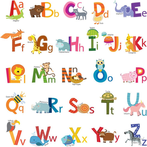 DECOWALL DS4-8002 Animal Alphabet Kids Wall Stickers Wall Decals Peel and Stick Removable Wall Stickers for Kids Nursery Bedroom Living Room (Smal...