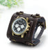 JewelryWe Black Brown Hip-hop Gothic Punk Style Men Watch Wide Leather Fashion Cuff Wristwatch for Valentine’s Day...