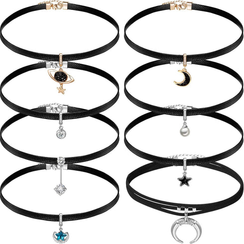 Hicarer 8 Pieces Black Faux Leather Choker Necklace for Women 15 Inch Adjustable Choker Necklaces for Women Leather Classic Gothic Chokers Women G...