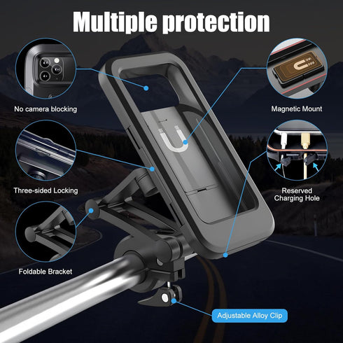 BOHISEN Motorcycle Phone Mount Waterproof Sensitive Touch Screen Hard Shell Phone Case Holder Anti-Theft Phone Holder with Aluminum Handlebar Moun...
