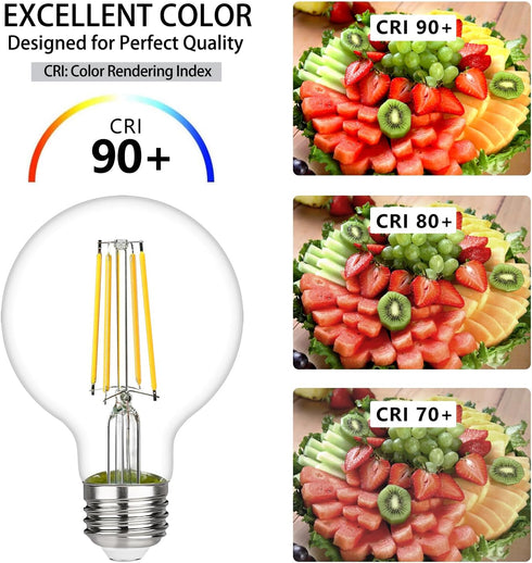 KGC LED Edison Globe Light Bulbs, Neutral White 4000K CRI 90, LED Filament Light Bulb, 6W Equivalent to 60W 700LM, G25(G80) Dimmable, Clear Glass ...
