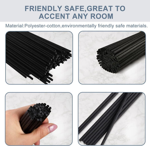 HOSSIAN 50pcs Reed Diffuser Sticks- Black Fibre Reed Diffuser Sticks-Thick Diffuser Reeds Sticks - Diffuser Sticks for Diffuser Oils Fragrance Ref...