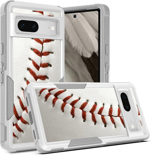 for Google Pixel 7, Baseball Sports White Pattern Shock-Absorption Hard PC and Inner Silicone Hybrid Dual Layer Armor Defender Case Protective Cov...