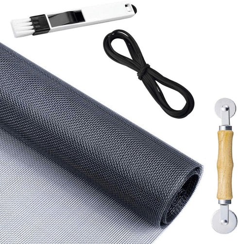 Screen Repair Kit for Windows or Doors Adjustable Fiberglass Screens with Rolling Tool, Screen Retainer Spline and Sliding Door Cleaning Brush (36...