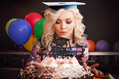 Black Glitter Congrats Grad 2025 Cake Topper with Graduation Cap- Congrats Grad Cake Topper- 2025 Graduation Party Decorations...