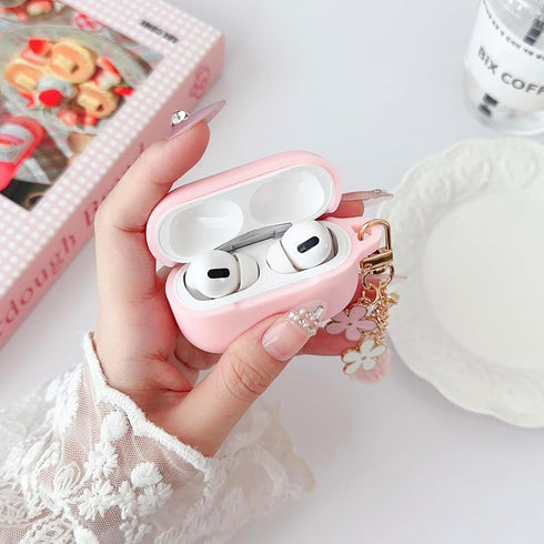 Cute Pink Case for Airpods Pro 2nd/1st Generation Cover for Girl Women with Pom pom Flower Keychain & Cleaner Kit, Soft Silicone Protective Skin f...