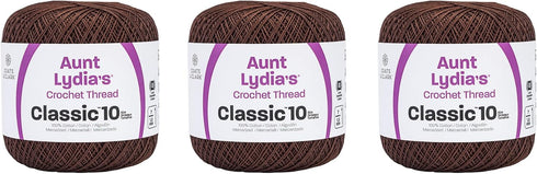 Aunt Lydia Classic Fudge Brown Crochet - 3 Pack of 350y/320m - Cotton - Gauge 10 - Crochet......