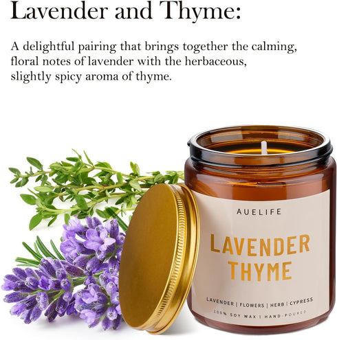 Scented Candles for Home - Lavender & Thyme Scented Candle | Aromatherapy Candles, Soy Candles for Home Scented, 7oz Amber Jar Candles Gift for Wo...