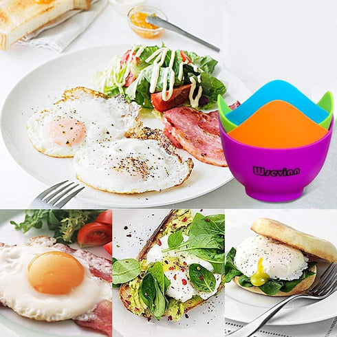 Poached Egg Cooker, Egg Poachers Silicone Egg Poacher Cups with Ring Standers, Non Stick Egg Poaching Cup for Microwave Stovetop Air Fryer Egg Coo...