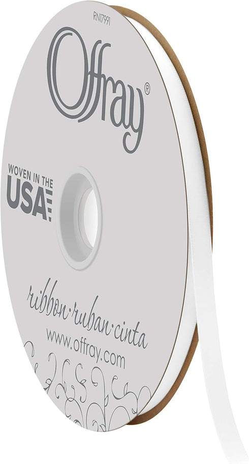 Offray Doubleface Satin 3/8" White Ribbon, 3/8 Inch x 100 Yard...