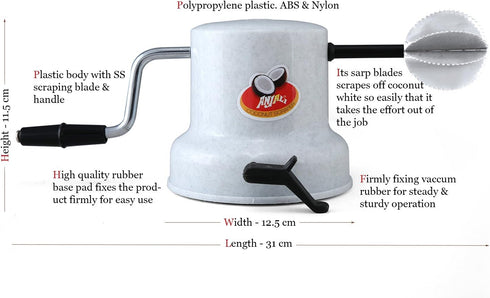 Coconut Scrapper Pealer Grater Shredder with Vacuum Base with Indian Mixers and Wet Grinder...