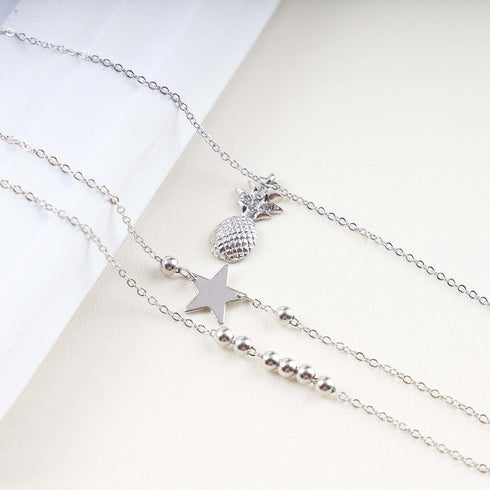Boho Layered Star Anklet Bracelet Cz Pineapple Anklet Chain Gold Beaded Ankle Bracelets Beach Star Foot Chain Jewelry for Women...