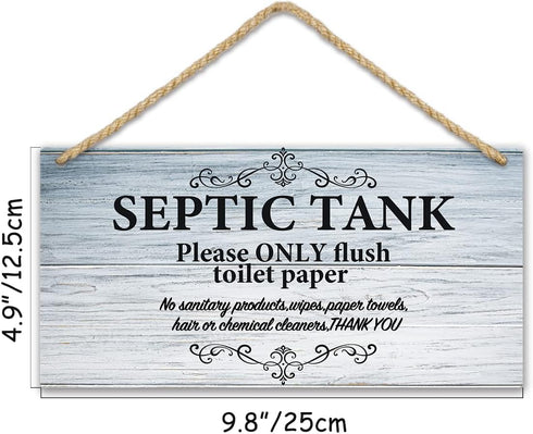TOARTI Bathroom Quote Wood Sign-12.5x25cm,Toilet Rule Wooden Plaque Hanging Wall Art, Septic Tank Toilet Notes Hanging Bathroom Restroom Door Deco...