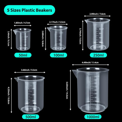 APLANET Plastic Graduated Cylinders and Beakers, 10ml, 25ml, 50ml, 100ml Cylinders with 50ml, 100ml, 250ml, 500ml, 1000ml Beakers and 1 Tube Brush...