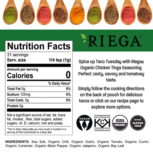 Riega Organic Chicken Tinga Street Taco Seasoning, 1.1 Ounce (Pack of 1)...