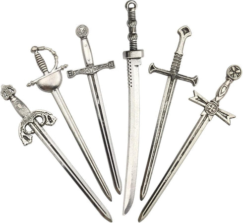 12pcs Craft Supplies Antique Silver Swords Knife Bookmark Charms Pendants for Crafting, Jewelry Findings Making Accessory for DIY Necklace Bracele...