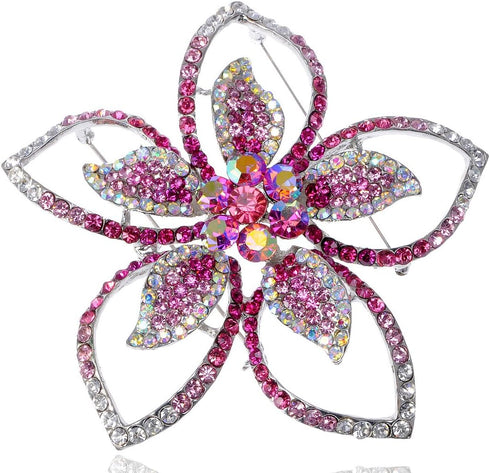 Alilang Lily Floral Flower Pink Crystal Rhinestone Fashion Statement Hawaiian Brooch Pin...