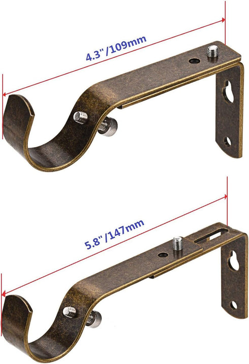 Curtain Rod Bracket Set of 2 for 1 Or 1 1/8 Inch Rods, Adjustable - Antique Brass...