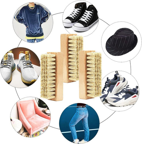Sneaker Shoe Cleaner Brushes, Boar Bristles Wooden Cleaning Brush Cleans Dirt and Grime from Shoes and Laundry - 3 Pack...