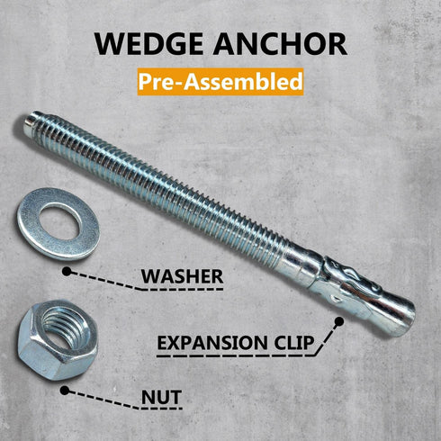1/4 x 3-3/4'' Wedge Anchor, 1/4 Inch Diameter for Concrete, 5 PCs Heavy Duty Zinc Plated Concrete Wall Anchor...
