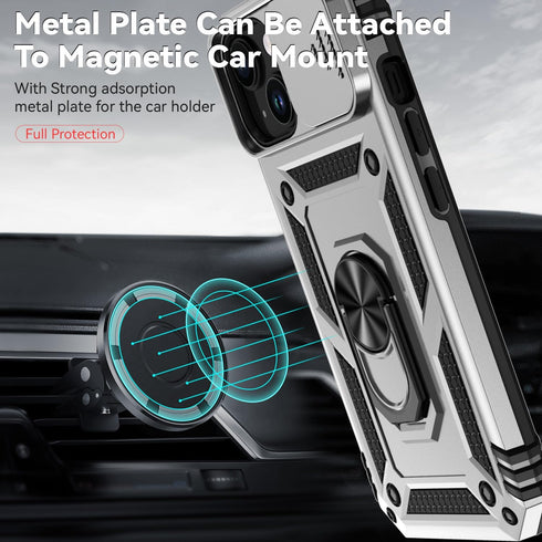 Hitaoyou Compatible with iPhone 15 Case, iPhone 15 Case with Camera Cover & Kickstand Military Grade Shockproof Heavy Duty Protective with Magneti...