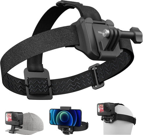 Head Strap Cap Clip Mount with Phone Clip Vertical Mount Kit, 2-in-1 Cellphone POV Selfie Holder Head Mount for Go Pro Max Hero Insta360 DJI Actio...