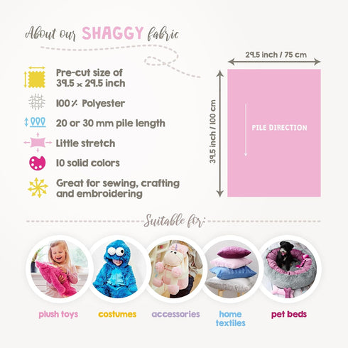 Shaggy faux fur plush fabric for sewing/Minky fabric for plushies & many more ? 39.5x29.5 inch ? pile length 3/4 inch (20 mm) ? BLUE...