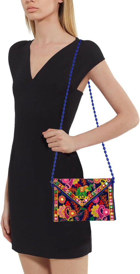 Elephant Sling Bag, Foldover Clutch, Hand Bag, Shoulder Bag & Cross Body Bag for Women & Girls (Blue Color)...