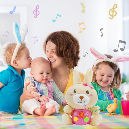 HAPTIME Baby Bunny Musical Toys, Newborn Girl Soft Plush Stuffed Animal, Infant Light Music Tummy Time Toy, 1st Birthday Baby Girl Shower Gift for...