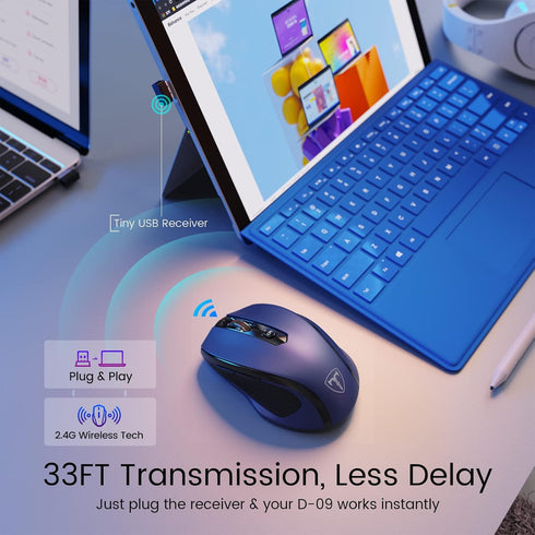 Wireless Mouse, D-09 Computer Mouse USB Cordless Mice for Laptop, Ergo Grips, Lightspeed 5-Level 2400 DPI, 16 Months Battery, Portable for PC Mac ...