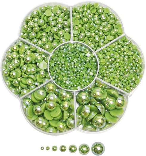 Chenkou Craft 3000PCS 1 Box Green Round Flatback Imitation Half Pearls Bead Loose Beads Gem (Green Half Ball)...