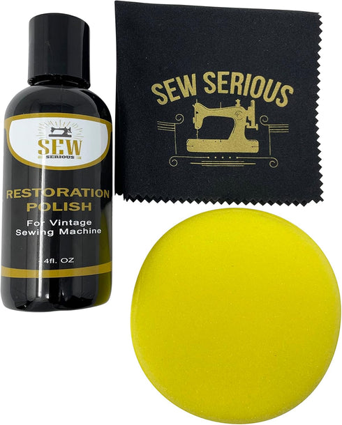 Vintage sewing machine restoration polish cleaning kit for high glossy reflection with wax microfiber cloth and foam pad - 4 FL Oz...