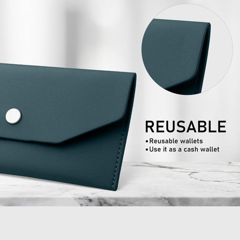 Cash Envelopes PU Leather, Budget Binder Money Envelopes Reusable Waterproof Budget Envelopes Cash Wallet 6.9x3.5 In (Blue)...