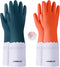 BOOMJOY PVC Cleaning Gloves with Lining, Long Cuff Dripguard Dishwashing Gloves Heavy Duty, Reusable Large Gloves for Kitchen, Bathroom, Gardening...