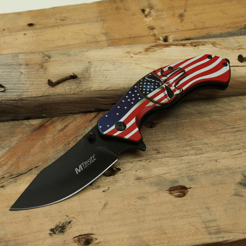 MTech USA MT-A1025A Spring Assist Folding Knife, Black Straight Edge Blade, American Flag Handle, 4.75-Inch Closed...