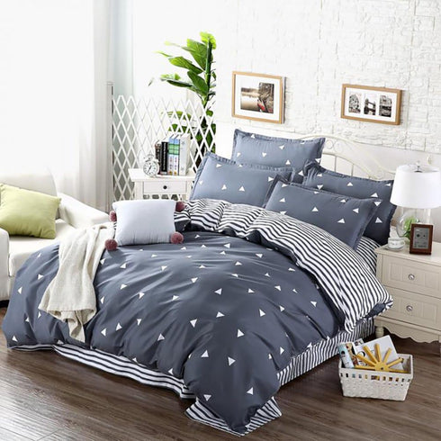 3 Pieces Duvet Cover Set Blue Gray with White Triangles - Ultra Soft and Easy Care Design Summer Bedding Duvet Cover Queen Size 90x90+ 2 Pillow Sh...