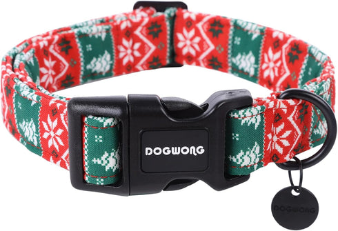 DOGWONG Christmas Cotton Dog Collar, Red Green Stripe Christmas Dog Collar Durable Soft Fabric Pet Dog Collar Cute Red Puppy Necklace for Small Me...