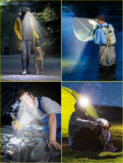 LED Headlamp Rechargeable 2 Pack, 230° Wide Beam Head Lamp Super Bright, Waterproof Rechargeable Headlamp USB C, Motion Sensor Head Lights for For...
