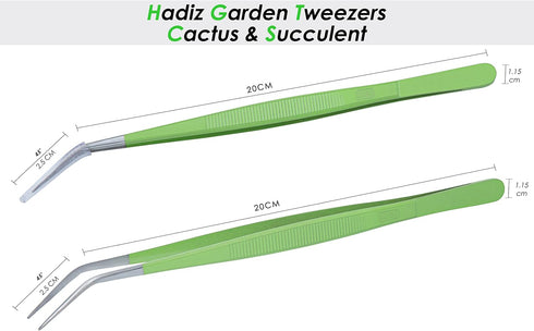 HADIZ Stainless Steel Garden Tweezer Two Piece Set with Curved Tip Tweezers for Cactus and Succulents Gardening(Curved)...