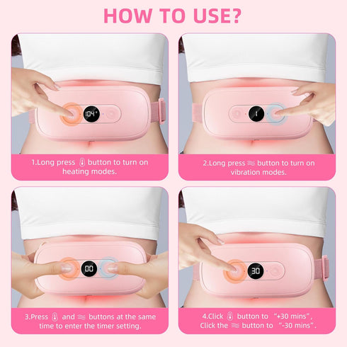 Portable Heating Pad Period Cramps: 30 to 60 Minutes Timer 6 Heat Levels and 6 Vibration Modes Cordless Electric Heating Pad for Back Pain Relief ...