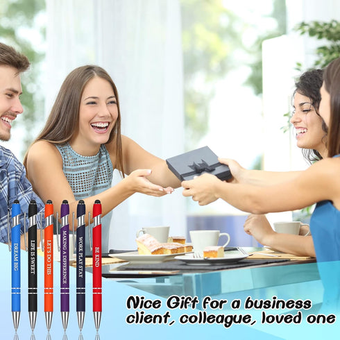 Zonon 12 Pieces Inspirational Motivational Quotes Ballpoint Pens with Stylus Tip Fine Point Smooth Writing Pens Metal Black Ink Pens Stylus Pen Se...