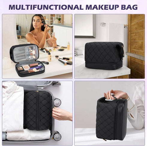 NUBILY Makeup Bag Waterproof Cosmetic Bag Travel Makeup Bag Double Layer Makeup Organizer Bag Large Cosmetic Travel Bag Portable Make Up Bag for W...