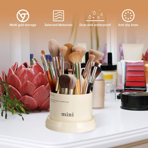 Makeup Brush Holder with lid, Rotating Dustproof & Waterproof Clear Makeup Brushes Organizer for Vanity Decor, Bathroom Countertops...