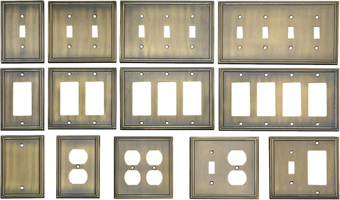 Wall Plate for Electrical Outlets, Decorative Antique Brass Switch Plates Outlet Cover, Light Switch Cover Plate, 2-Gang Wall Plates, Solid Zinc A...