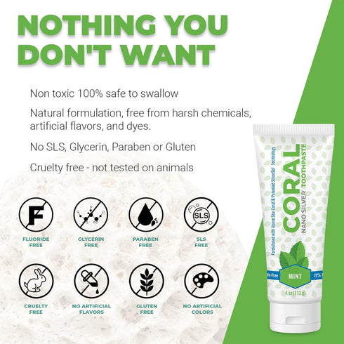 Coral Nano Silver Mint Toothpaste, Natural Fluoride Free Teeth Whitening Toothpaste, Coral Calcium Nano Silver Infused SLS Free - 4 Ounces...